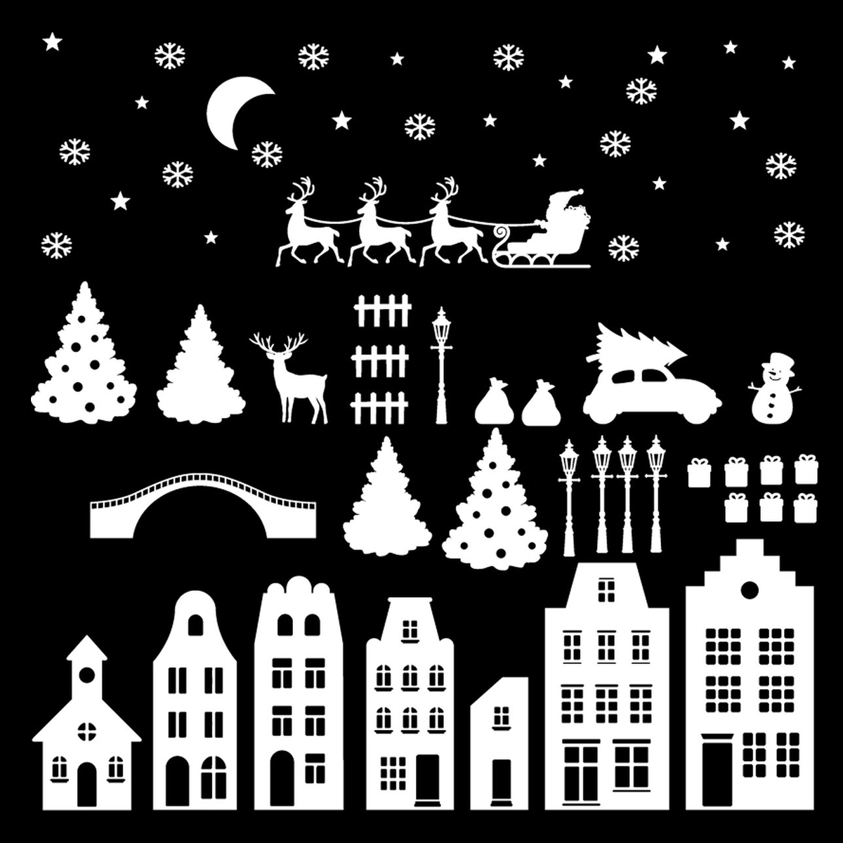 Kerstdorp - Wit - Raamdecoratie - Kerst Decoratie - Kerst Huisjes - Statische Kerststickers